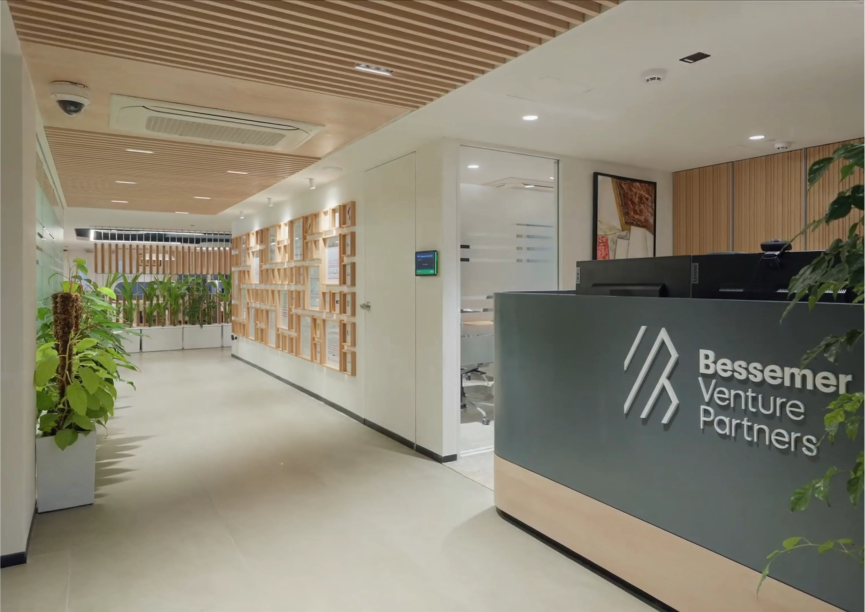 Modern venture capital office interior for Bessemer Venture Partners in Bangalore designed by Design Arc Interiors